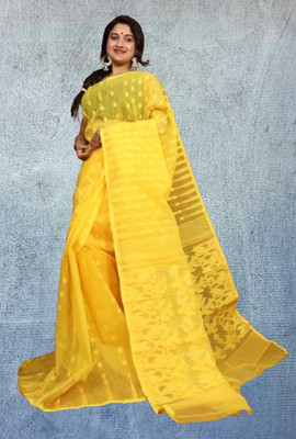 Happy Creation Printed Jamdani Handloom Cotton Blend Saree(Multicolor)
