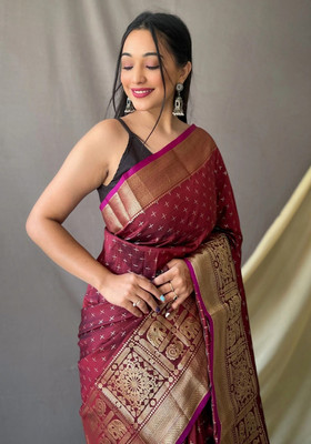 SUDIPTA Woven, Embellished, Self Design Banarasi Pure Silk Saree(Maroon)