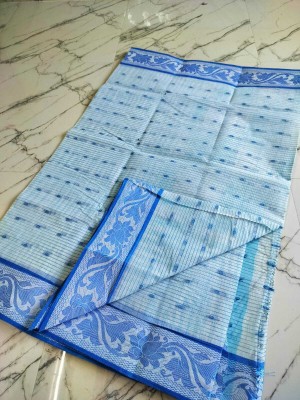 Kanika Fashion Self Design Tant Pure Cotton Saree(Light Blue)
