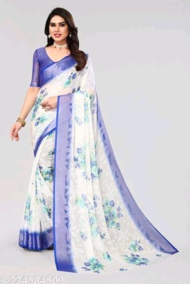 Sitanjali Printed Bollywood Brasso Saree(Dark Blue)