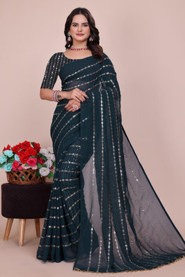 Suali Embellished Bollywood Georgette Saree(Blue)