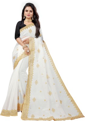 ARVAT FAB Embroidered Bollywood Net Saree(White)