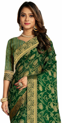 The Textile Hub Printed, Floral Print Bollywood Chiffon Saree(Green)