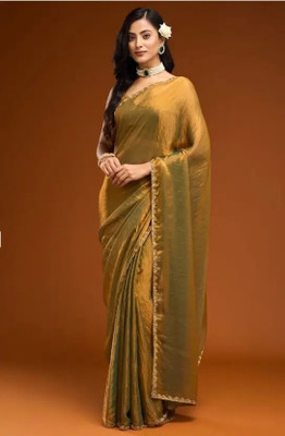 Niraj Creations Solid/Plain Bollywood Silk Blend Saree(Yellow)