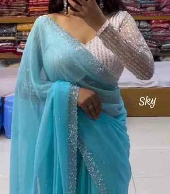 VKARAN Printed Daily Wear Georgette Saree(Light Blue)