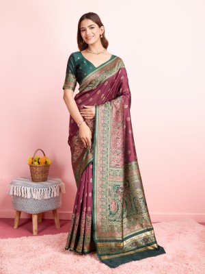 RICH & ROMAN Embellished, Woven Banarasi Jacquard, Pure Silk Saree(Multicolor)