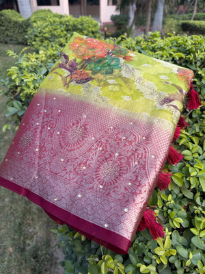 Banaras silk palace Digital Print Banarasi Organza Saree(Light Green)