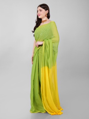 TWINIV Solid/Plain Handloom Cotton Silk Saree(Green)