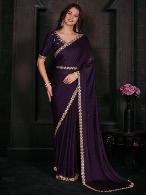 ANOUK Embellished Daily Wear Satin Saree(Purple)