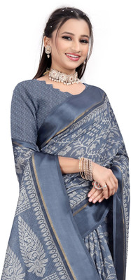 THE PRIVATE LABLE Printed Ikkat Linen Saree(Pink)