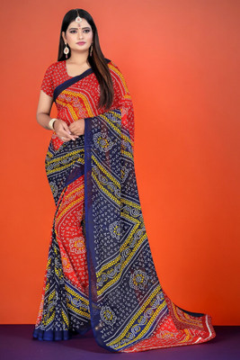 Divastri Printed Bandhani Georgette Saree(Red)