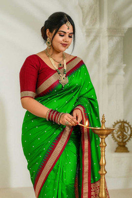 Tilfelle Temple Border, Woven Sambalpuri Silk Blend Saree(Green)