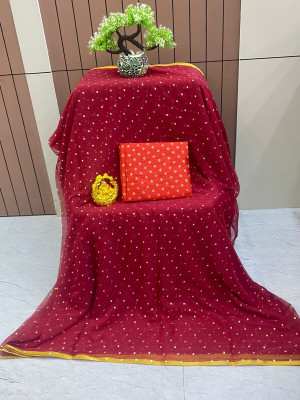 ELEGANCE FAB Polka Print Daily Wear Chiffon Saree(Maroon)