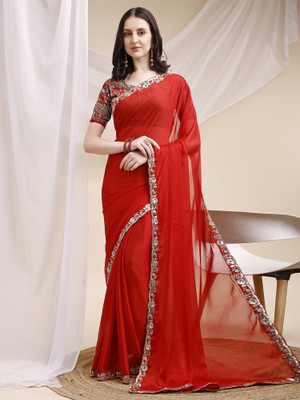 SATVASHIV Embroidered Bollywood Silk Blend Saree(Maroon)