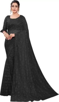 Nilkanthvarni Creation Self Design Bollywood Net Saree(Black)