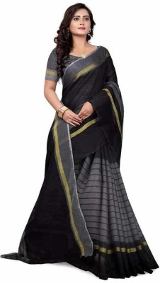 TATHASTU FASHION Solid/Plain Bollywood Cotton Silk Saree(Black)