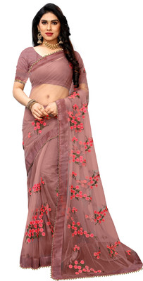 PATLANI STYLE Embroidered Bollywood Net Saree(Brown)