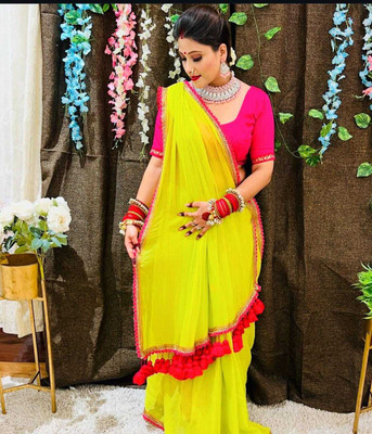 Tejal Creation Self Design Bollywood Georgette Saree(Green)