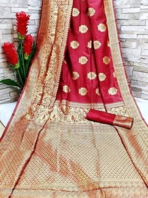 Hinayat Fashion Ombre, Woven, Embellished Banarasi Jacquard, Cotton Silk Saree(Red)