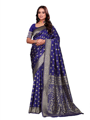 Anmi Embellished Banarasi Silk Blend Saree(Dark Blue)