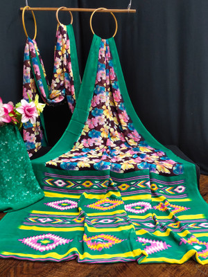 Kanooda Prints Printed Bollywood Georgette Saree(Multicolor)
