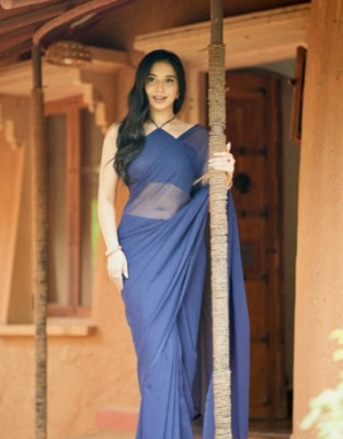 Anand Sarees Solid/Plain Bollywood Georgette Saree(Blue)
