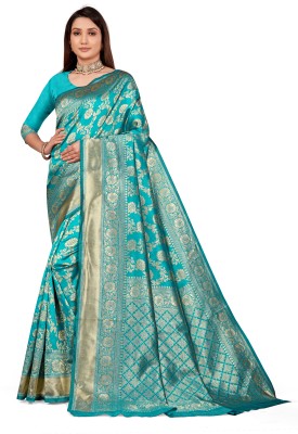 SWAMI STUDIO Self Design Bandhani Jacquard Saree(Light Blue)