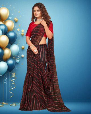 Jayu Printed Bandhani Georgette Saree(Brown)