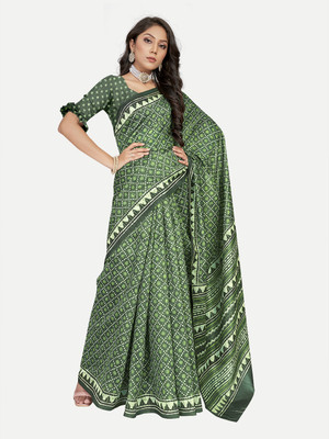 Tavas Printed Paithani Chanderi Saree(Green)