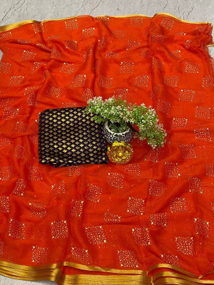 ELEGANCE FAB Embellished Bollywood Chiffon Saree(Orange)
