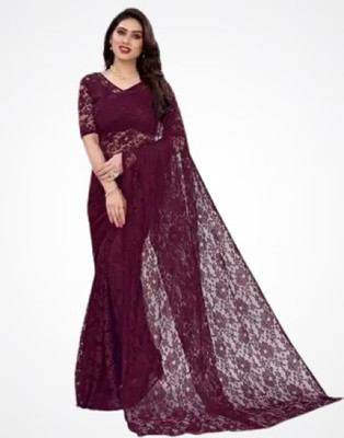 Suali Self Design Bollywood Net Saree(Purple)