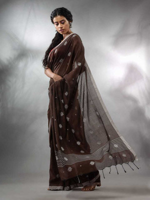 SAYAN CREATION Self Design Handloom Pure Cotton Saree(Brown)