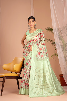 WISHLIST Digital Print Bollywood Cotton Blend Saree(Green)