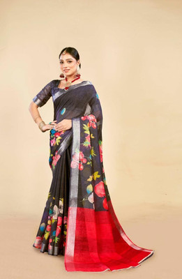 vestito Printed, Woven Daily Wear Linen Saree(Multicolor)