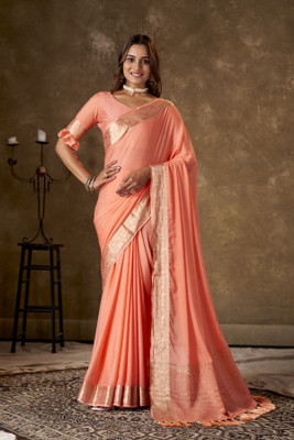 KAYOMMI Self Design Bollywood Crepe Saree(Orange)