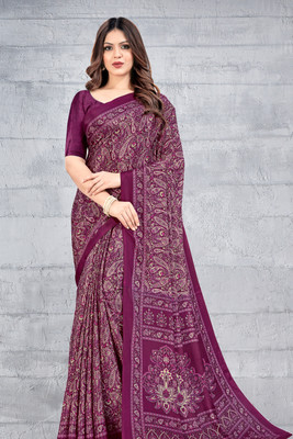 Navvi Printed Daily Wear Crepe Saree(Purple)