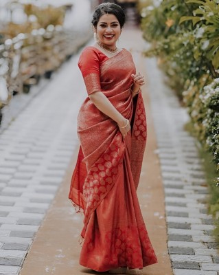 SHREE SANT SAREES Solid/Plain Banarasi Art Silk Saree(Red)