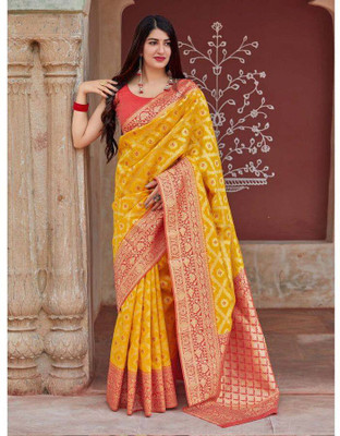 Bansari Textiles Woven Banarasi Jacquard, Art Silk Saree(Yellow)