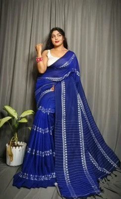 ADbutiq Self Design Handloom Handloom Pure Cotton Saree(Dark Blue)
