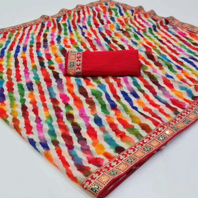 Aadimam Creation Printed Bollywood Chiffon Saree(Multicolor)