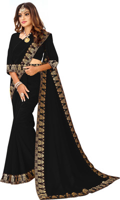 Rashiklal & Co. Dyed, Self Design, Solid/Plain, Digital Print Jamdani Georgette, Chiffon Saree(Black)