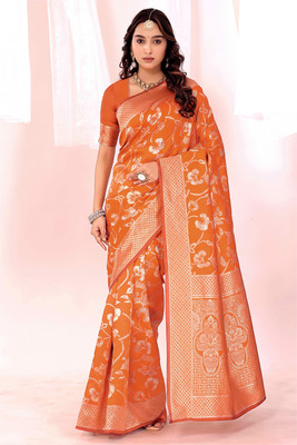Moda Repido Woven Kanjivaram Pure Silk Saree(Orange)