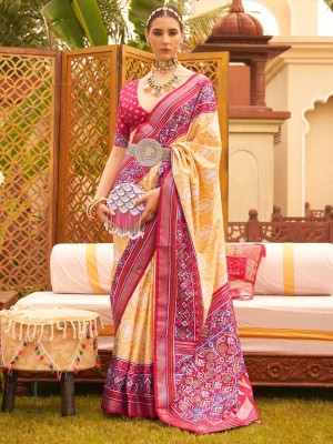 ANOUK Woven Patola Silk Blend Saree(Yellow)