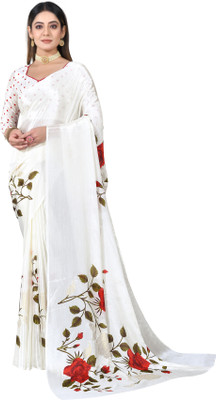 RUKHA FAB Printed Bollywood Georgette, Chiffon Saree(White)