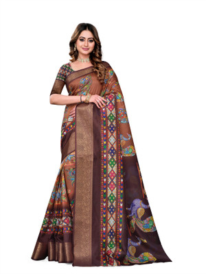 PARVOTSAV Digital Print Bollywood Polyester Saree(Brown)