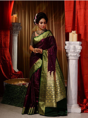 Banaras silk palace Woven Kanjivaram Silk Blend Saree(Maroon)