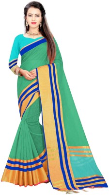 JS Clothing Mart Solid/Plain, Striped Banarasi Cotton Blend Saree(Multicolor)