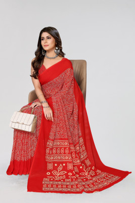Nirvaan Floral Print Bollywood Georgette Saree(Red)