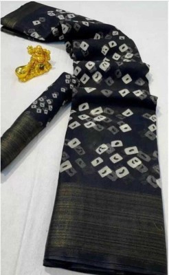 Var Vadhu Printed Bandhani Cotton Silk Saree(Black)