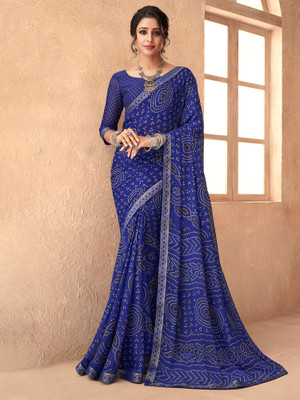 Sareemall Embellished Bandhani Chiffon Saree(Blue)